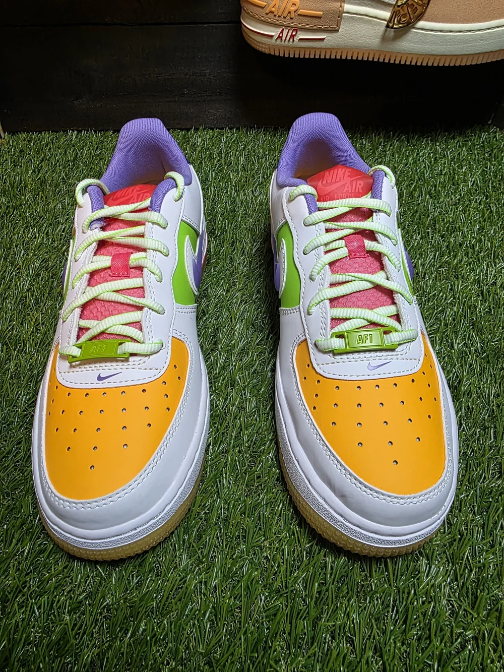 Kids' 5.5y Nike Air Force 1 LV81 Sneakers — White with Orange, Green & Purple
